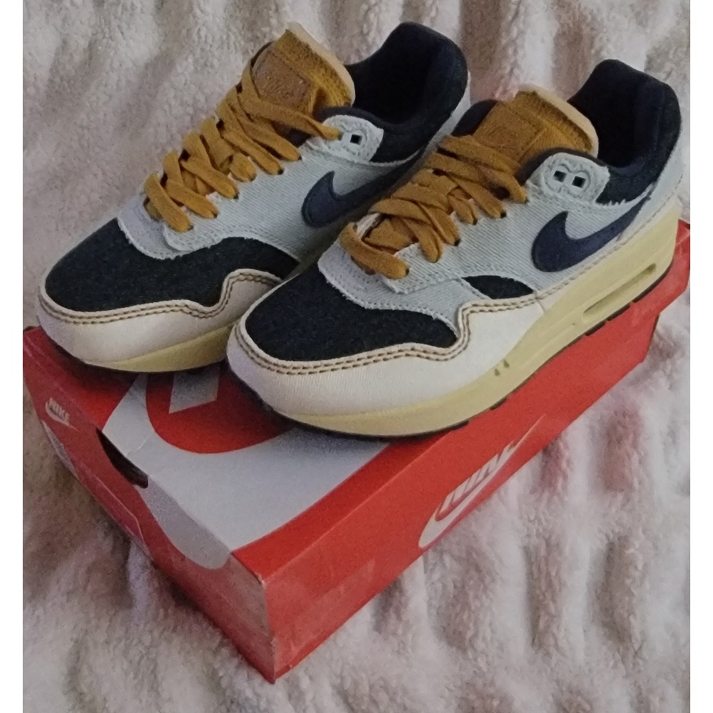 Nike Air Max 1 Women Casual Lifestyle Sneakers Shoes Tan Navy Grey Size‎ 5